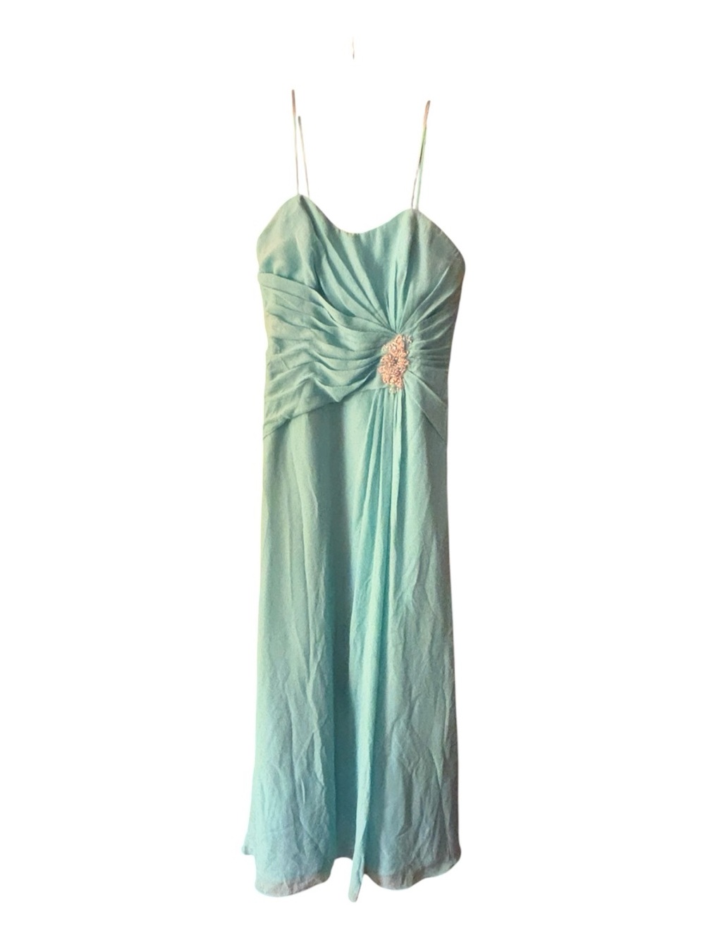 Jordan Turquoise blue Spaghetti-Strap Maxi Dress with Rosette Rhinestones Sz 10
